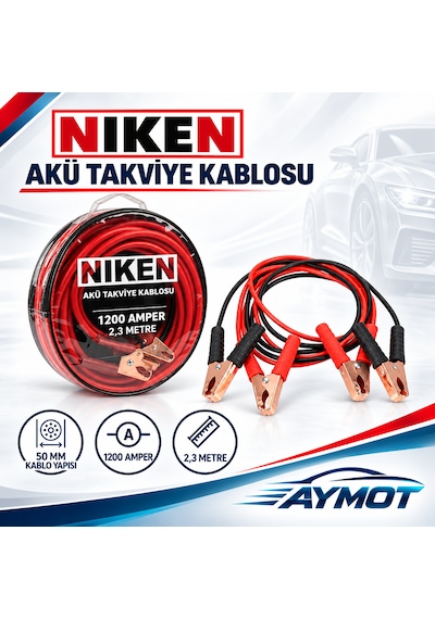 Niken 1200 Amper 2,3 Metre 50 Mm Çantalı Akü Takviye Kablosu