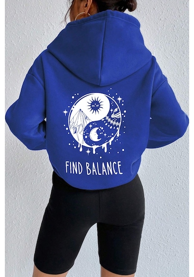 Uyguntarz Unisex Yin & Yang Tasarım Sweatshirt Mavi