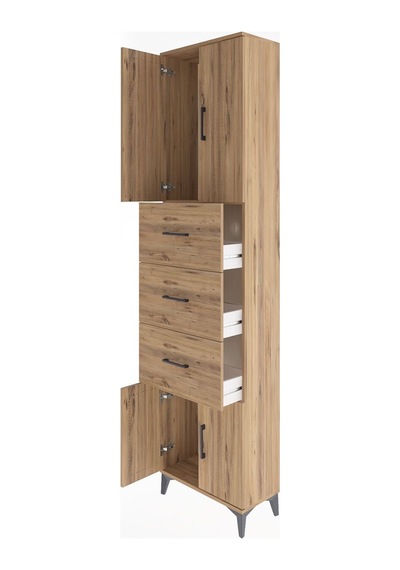 Arges Dolap Tek Raflı 3 Çekmeceli 4 Kapaklı 60x30x243 Çam-çam Çam