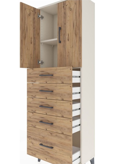 Arges Dolap 2 Raflı 5 Çekmeceli 2 Kapaklı 60x30x182 Aytaşı-çam Aytaşı
