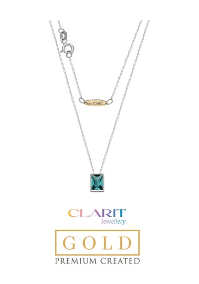 Clarit Serisi Created Paraiba Taşlı 8 Ayar Beyaz Altın Baget Kolye