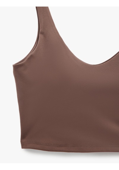 Koton Kolsuz V Yaka Kaplı Slim Fit Sporcu Sütyeni Mürdüm 7wak30018nk Mor