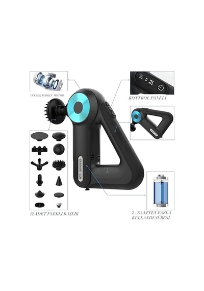 Derin Doku Masaj Aleti 12 Başlıklı 6 Kademeli Titreşimli Ultra Sessiz Ergonomik Tasarım 5 Saat Uzun Batarya Boyun S