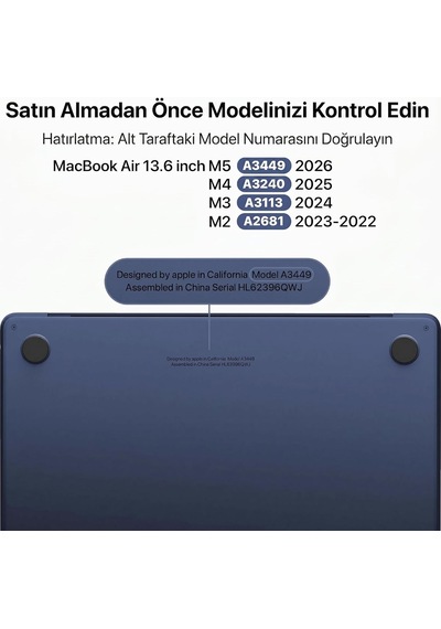 Macbook Air M5/m4/m3/m2 13.6 İnç İle Uyumlu Mat Kılıf Köşe Korumalı Ve Şeffaf Çizgi Detaylı Tasarım 2026/2025/2024/2023/2022 A3449 - A3240 - A3113 - A2681 Mavi Şeffaf Belirtilmemiş