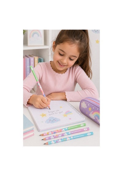 Sevimli Bulutlar Kurşun Kalem 1 Adet Faber Castell Yuvarlak Gövdeli Siyah Kurşun Kalem Yumuşak Yazım Kolay Tutuş Kalite Çok Renkli