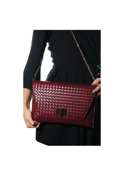 Maorı Bordo Örgü Kadın Clutch Çanta