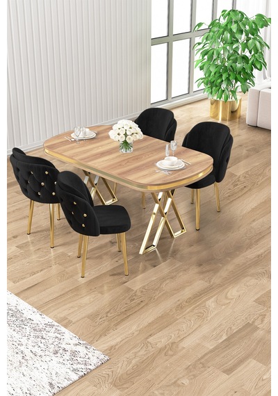 Canisa Zae Serisi 90x168 Lak Panel Hazar Gold Ayak Masa Takımı 4 Siyah Sandalye Hazar Masa Siyah Sandalye Ayaklar Gold Canisa Zae Serisi 90x168 Lak Panel Hazar Gold Ayak Masa Takımı 4 Siyah Sandalye Hazar Masa Siyah Sandalye Ayaklar Gold
