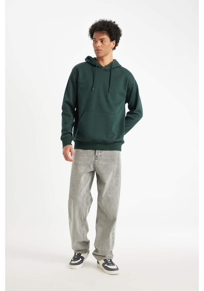 DeFacto Regular Fit Kapüşonlu Kanguru Cepli İçi Yumuşak Tüylü Basic Düz Sweatshirt X8283AZ24AUGN536 Yeşil