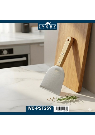 Ivory Paslanmaz Çelik Spatula 21x10 Cm Ahşap Saplı Hamur Ve Pasta Spatulası Açık Kahverengi