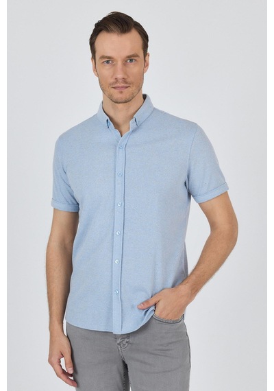 İmza Koyu Mavi Kısa Kol Düz Örme Düğmeli Yaka Cepsiz Pamuklu Classic Slim Fit Gömlek 1004250155 300 Koyu Mavi