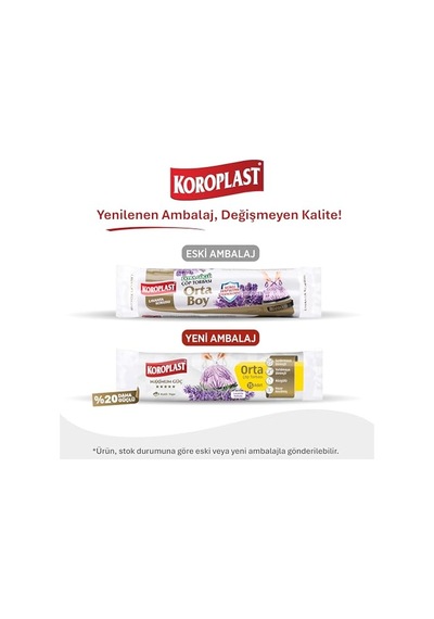 Koroplast Lavanta Kokulu Orta Boy Büzgülü Çöp Poşeti 15'li 55x60 Cm, Kolay Bağlanır Kokulu Büzgülü Orta Boy Çöp Torbası, Sızdırmaz, Yırtılmaz, Geri Dönüştürülebilir Atık Torba, Ekstra Güçlü Çöp Poşeti