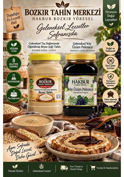 Bozkır Tahin Merkezi Muhteşem İkili Beyaz Tahin 935 Gr- Köy Üzüm Pekmezi 950 Gr Doğal&katkısız