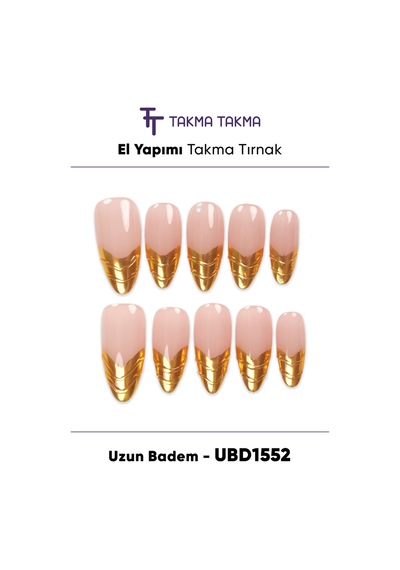 10'lu Ten Uzun Badem Ubd1552 Tekrar Kullanılabilir El Yapımı Protez Takma Tırnak Xs