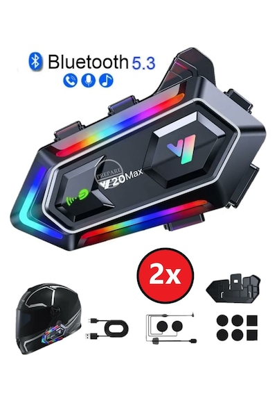 Y20 Max Motosiklet Bluetooth 5.3 Kask Intercom 2 Kişi 300 Metre E