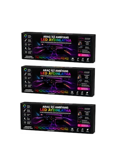 Araç İçi Ambiyans Led 64 Renk Rgb Animasyonlu Müziğe Duyarlı Oto Led Aydınlatma Seti