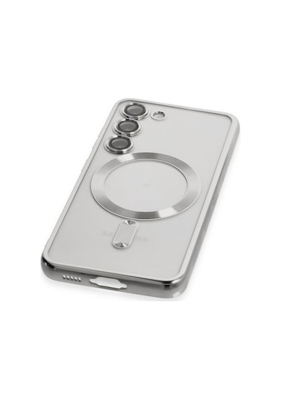 Samsung Galaxy S25 İçin Magsafe İle Uyumlu Kılıf Kamera Lensli Korumalı Şeffaf Silikon Kapak Gümüş