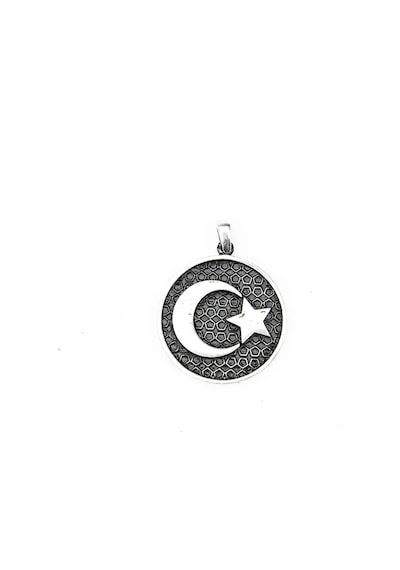Gümüş Ayyıldız Kabartma Model Erkek Kolye Renkli