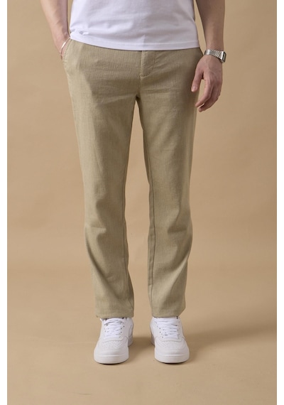 Braccas Erkek Haki Slim Fit Keten Karışımlı Çizgili Pantolon Haki