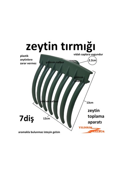 Zeytin Tırmığı Plastik 7 Diş Zeytin Toplama Aparatı Saptak Zeytin