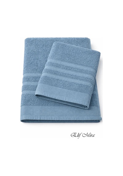 2 Parça Banyo Havlusu Seti Pamuklu Sude 70x140 + 50x85 Cm Mavi