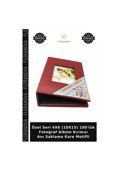 Özel Seri 4x6 10x15 100'lük Fotoğraf Albüm Kırmızı Anı Saklama Kare Motifli