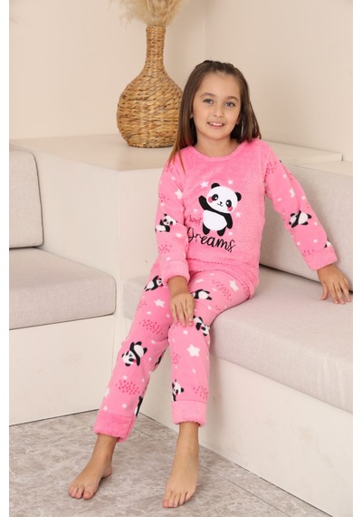 Miniğimin Cicileri Panda Desenli Welsoft Kız Çocuk Pijama Tak... Pembe