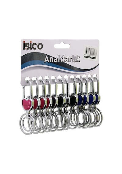 İbico İ12-013 Kalpli Elma Model Gövde Metal Anahtarlık Renkli Plastik Kaplı Gövde, Çift Halkalı, Kemer Geçmeli - 12'li Paket Çok Renkli