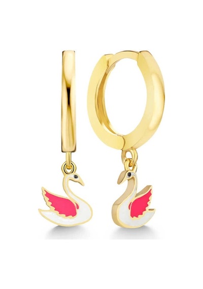 Gümüş Gold Kuğu Sallantılı Kadın Küpe Çok Renkli