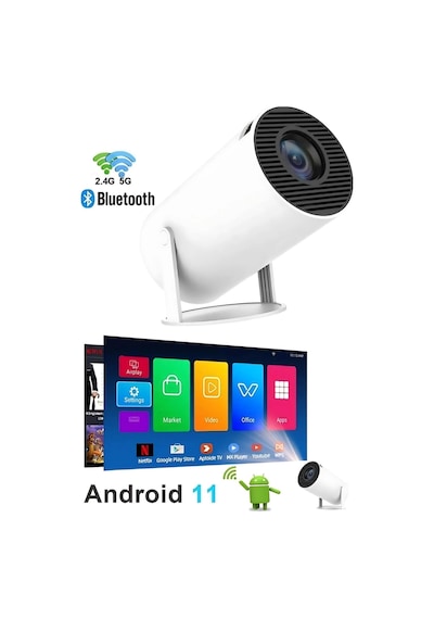 Projeksiyon Cihazı Taşınabilir Sinema Projeksiyon 720p Ev Sineması Bluetooth Android 11 Akıllı Proje
