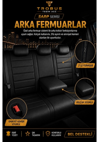 Hyundai Accent Admira Uyumlu Sarp Serisi Siyah Oto Koltuk Kılıfı