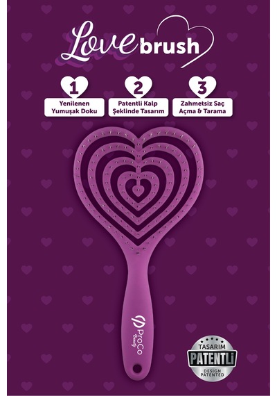 Love Brush Esnek Kalp Saç Fırçası - Yumuşak Dokulu, Saç Açma Ve Tarama Mor