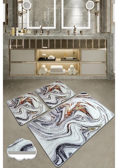 Blur 3 Lü Set Banyo Halısı Paspas Yıkanabilir Çok Renkli