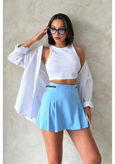 Verymoda Kemer Detaylı Şort Etek D2641 Mavi