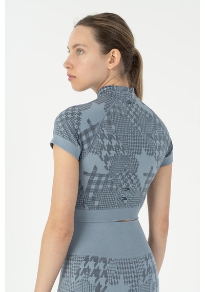 Maraton Slimfit Kadın Bisiklet Yaka Mavi Crop Top Mavi