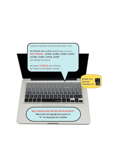 Apple Uyumlu MacBook Klavye Filmi Türkçe Q Kaplama Ultra İnce Silikon Air Pro Eski Usb Li Modeller 2008-2017