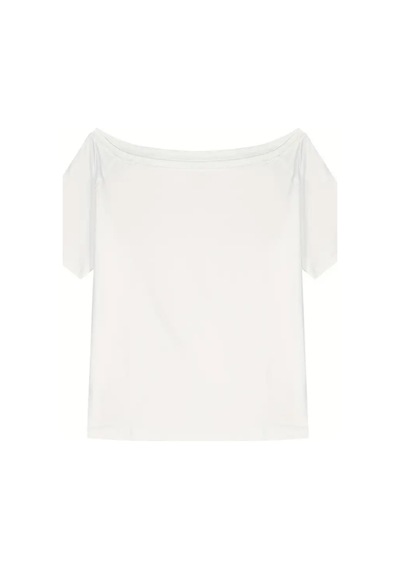 Cool Tarz Beyaz Kadın Düşük Omuz Kayık Yaka Oversize T-shirt Beyaz Beyaz