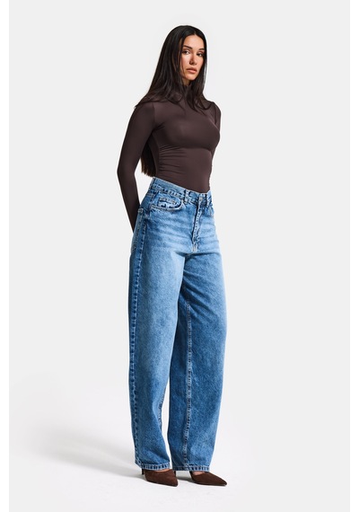 Itsbasic Kadın Mavi Cindy 4s6-4 Skater Fit Bol Kesim %100 Koton Denim Jean