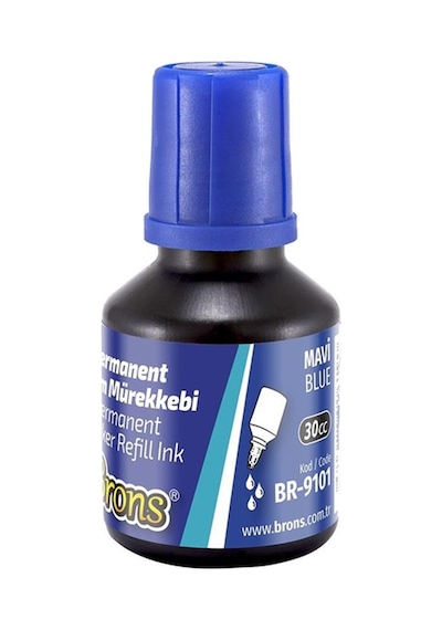 Mavi Kesik Uçlu Markör Permanent Kalem 3 Adet Hı-text Marker Mürekkep Siyah 30 Ml 1 Adet Brons Koli Kalemi