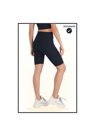 Missmaral Kadın Yüksek Bel Toparlayıcı Tayt Kısa Spor Şort Deniz Havuz Spor Lacivert Biker Shorts 1070 Lacivert