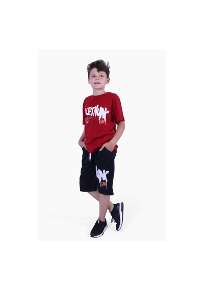 Fyk Kids Dg-nuk Yazı Baskılı Erkek Çocuk Yazlık Takım Kırmızı