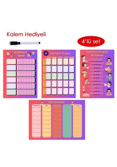 Çocuklar İçin Planlayıcı Set - Pembe Alışkanlık Takibi, Haftalık