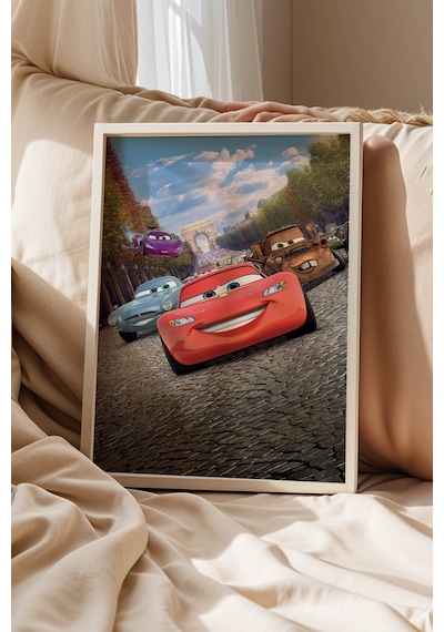 Şimşek Mcqueen Ve Mater Dünya Turu Çerçeveli Tablo - Lüks Çocuk Odası Arabalar Serisi Duvar Dekoru Beyaz Şimşek Mcqueen Ve Mater Dünya Turu Çerçeveli Tablo - Lüks Çocuk Odası Arabalar Serisi Duvar Dekoru Beyaz