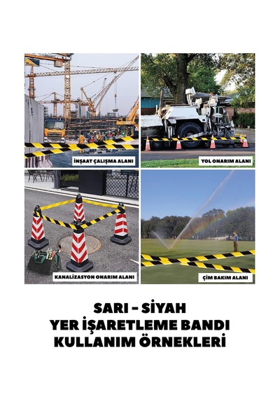 Sarı Siyah Yer İşaretleme Bandı Yapışkanlı Şerit Bant İkaz Bandı Çizgili Bant