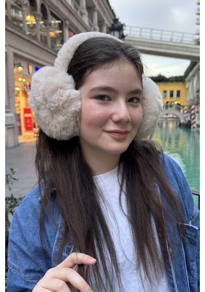 Mollycrush Genç Bej Peluş Kulaklık Uniseks Kışlık Yumuşak Kulak Koruyucu Bej