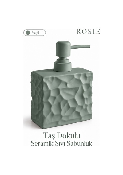 Rosıe Adaçayı Yeşili Taş Dokulu Dikdörtgen Seramik Sıvı Sabunluk 450 Ml Karışık