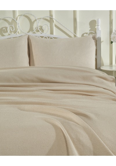 100% Pamuklu Kapuçino Lastikli Çarşaflı Pike Takımı 200x230 Cappuccino