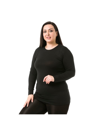 Disentis Büyük Beden Bisiklet Yaka Uzun Kollu Viskon Siyah Body Siyah
