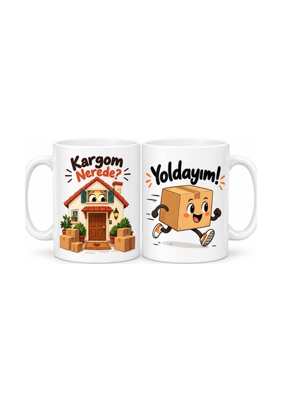 Bezos Kargom Nerede / Yoldayım 2'li Porselen Kupa Seti - Model 441 22 Çok Renkli