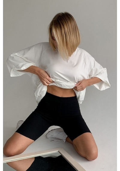 Beyaz Oversize Basic Kadın Tişört Beyaz