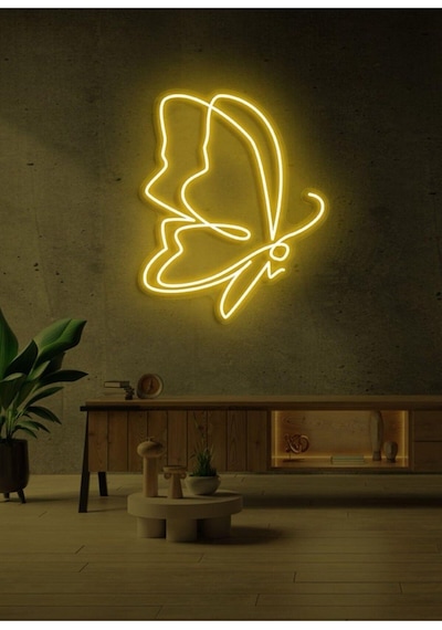 Kelebek Figürlü Neon Tabela Sarı